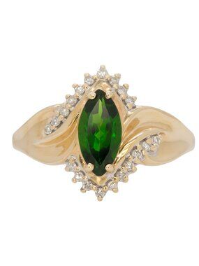 Estate 1.11cts Chrome Diopside Ring with Diamond Accents in Solid 10K Gold